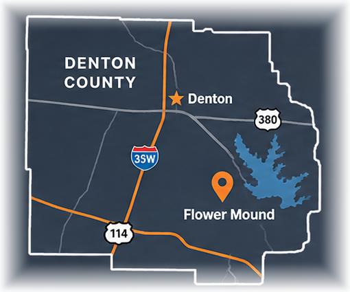 Custom Denton County local market map highlighting Flower Mound