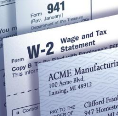 Payroll documents including Form W-2 and Form 941